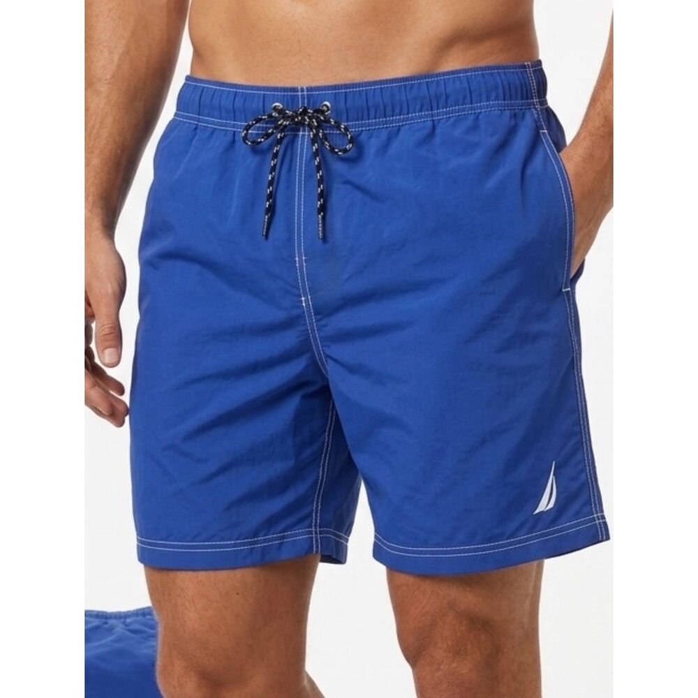 Classic Nautica Royal Blue Nylon Board Shorts Contrast Stitch Size L Large